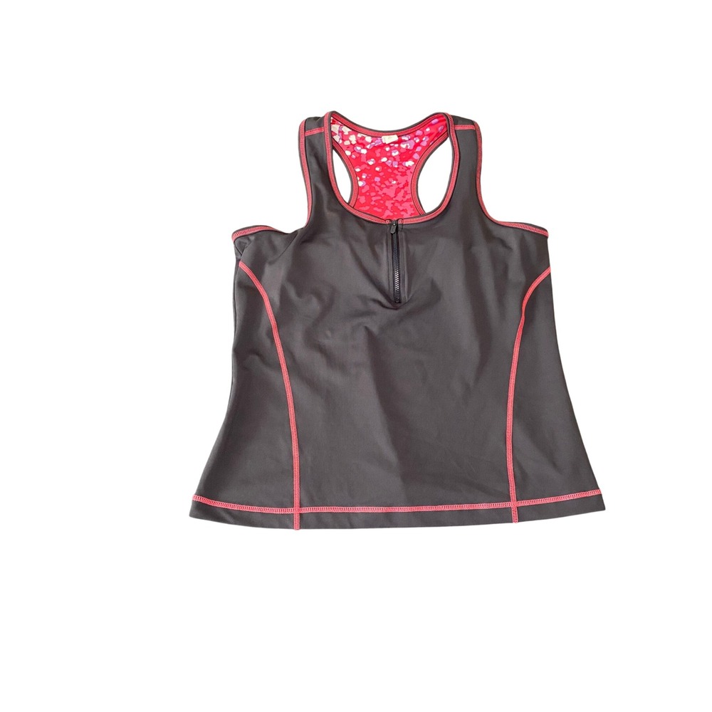 Fila Sport Womens Gray Pink Quarter Zip Racerback Tank Top Built In Bra Large